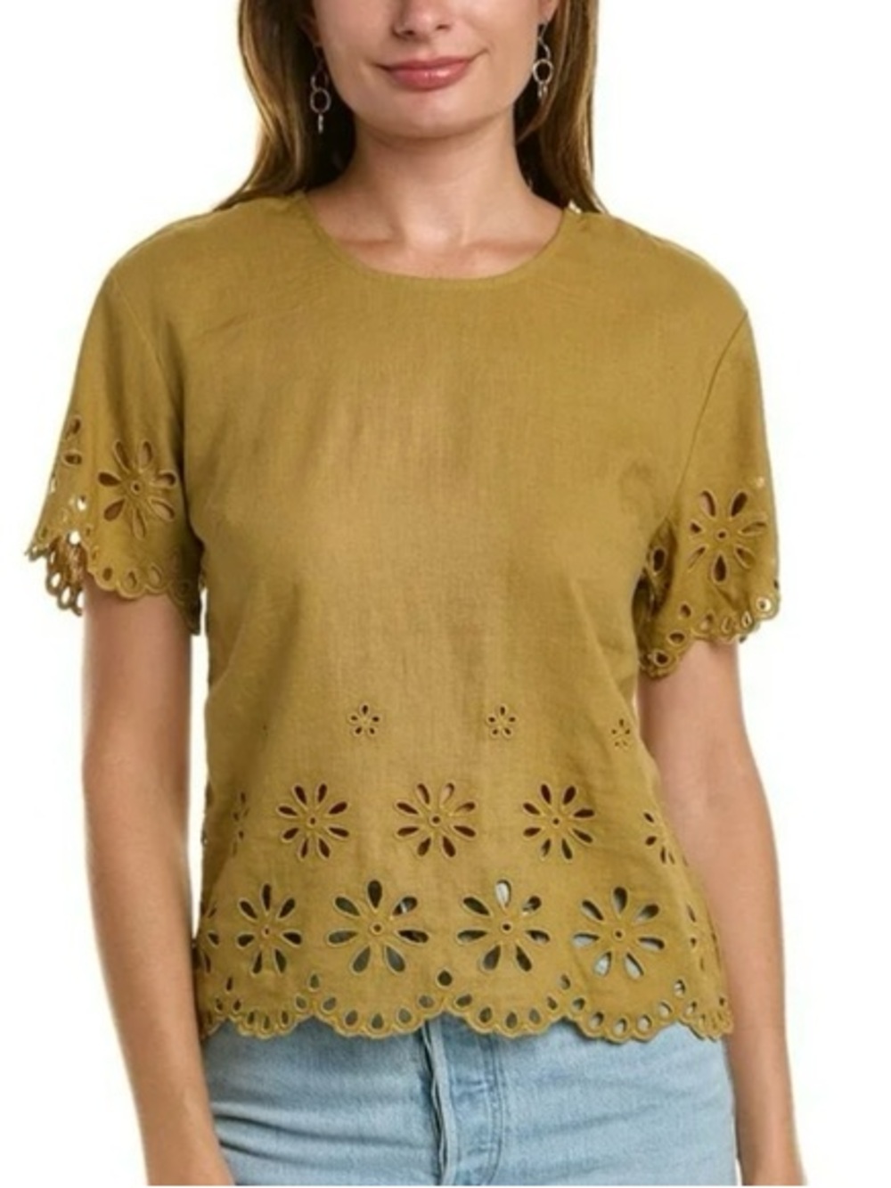 Madewell Creddo Linen-Blend Top in olive surplus
